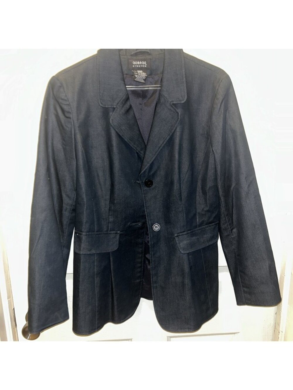 Ladies George Stretch Medium Suit Jacket Blue Jean button closure pockets denim